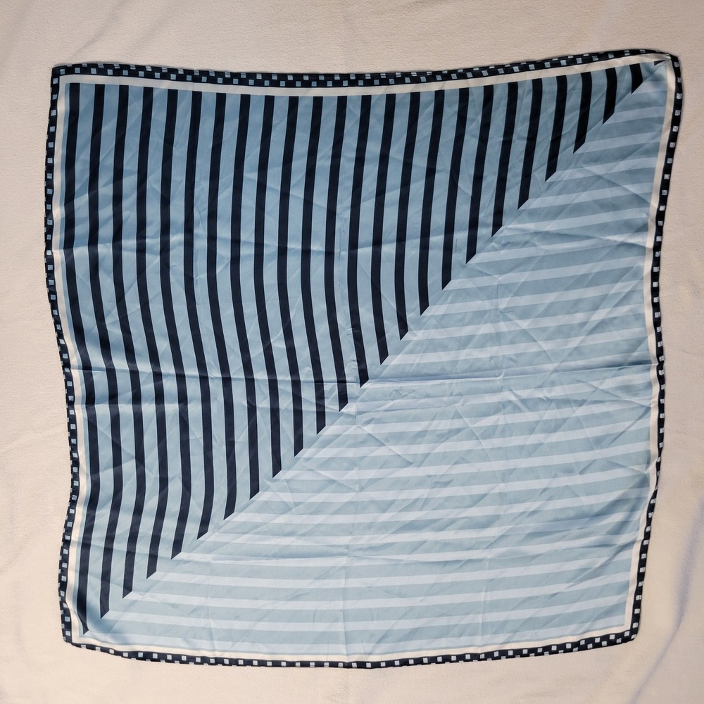 Blue Navy Striped Square Scarf Nautical Geometric Satin 28x28 NWOT